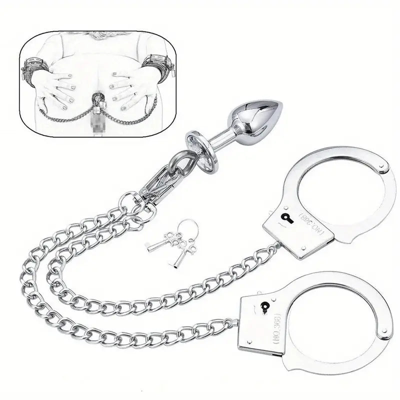 Handcuffs Anal Plug Butt BDSM Bondage Toy Anal Plug with Handcuffs