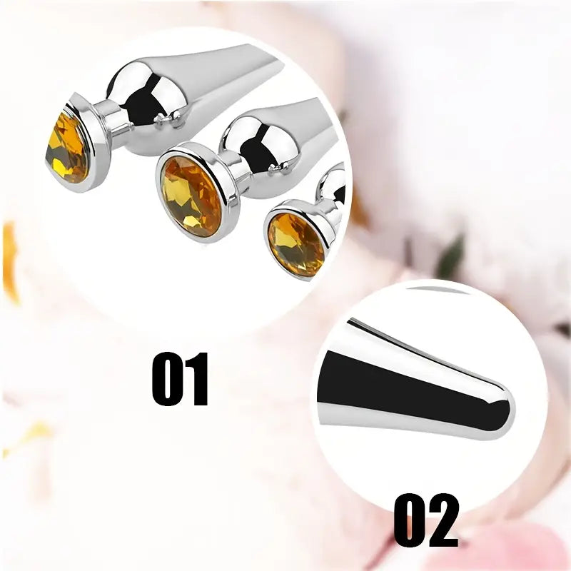 Stainless Steel Metal Anal Plug Gemstone Accent SM Couple Toy