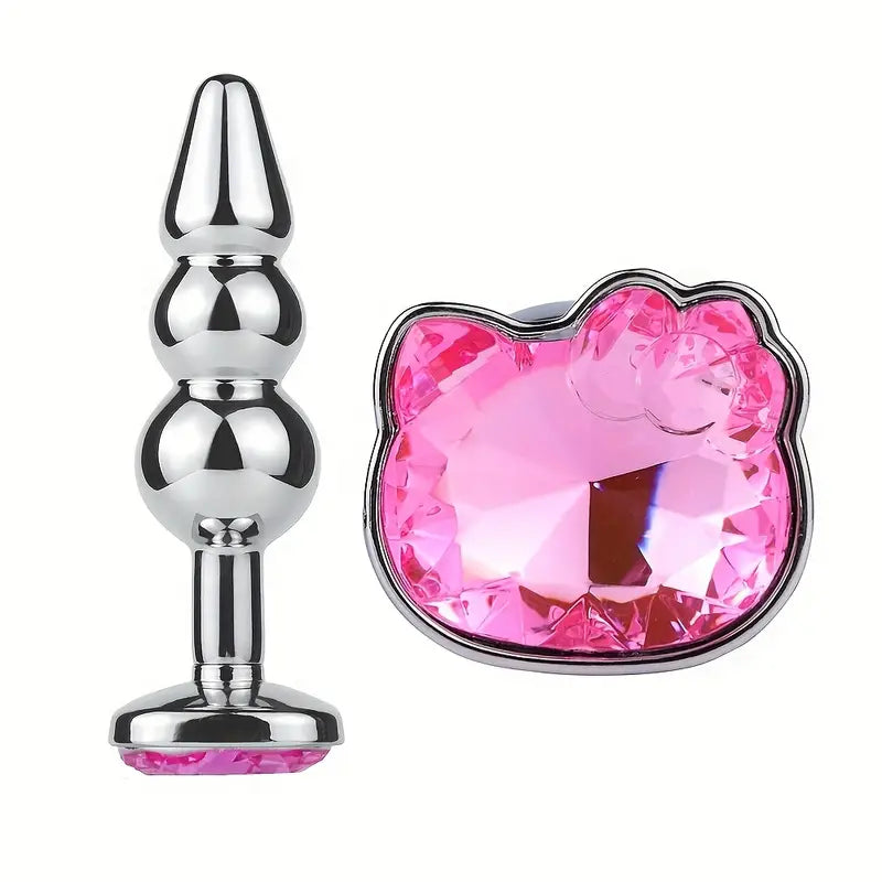 Cat Face Shape Jewel Base Metal Anal Plug Butt Plug Couples Sex Toy