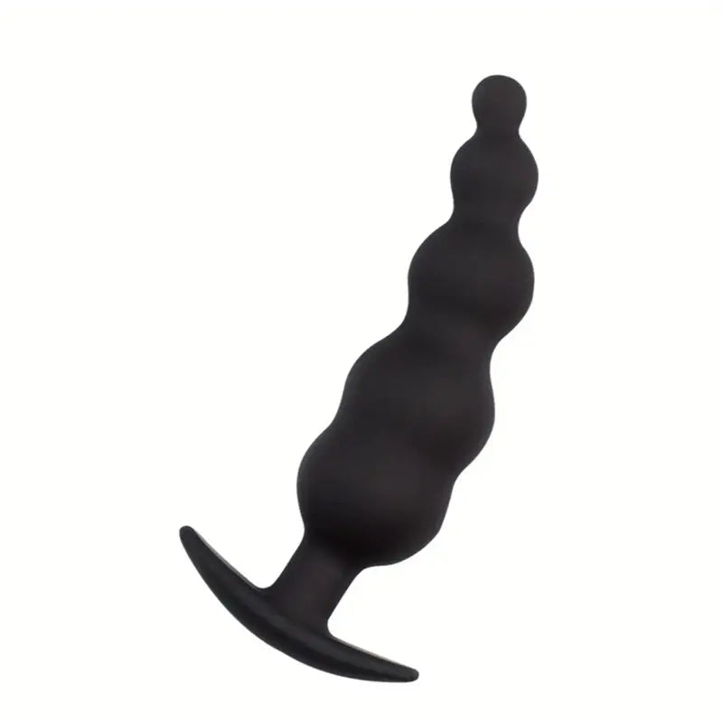 Ergonomic Black Silicone Anal Beads Secure Anchor Base Adult Toy