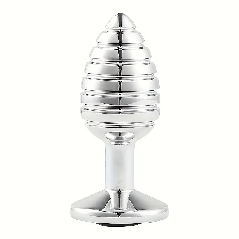 Stainless Steel Threaded Anal Plug with Teal Gemstone Base G-Spot Toy