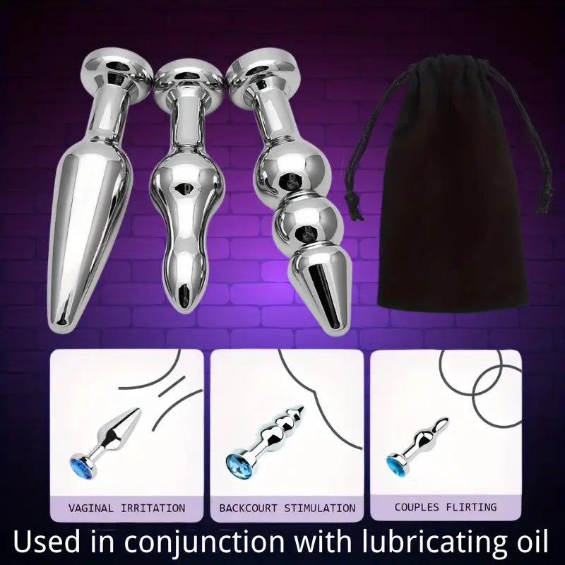 Unisex Metal Butt Plug Anal Sex Toy Blue Gem Bases For Beginners