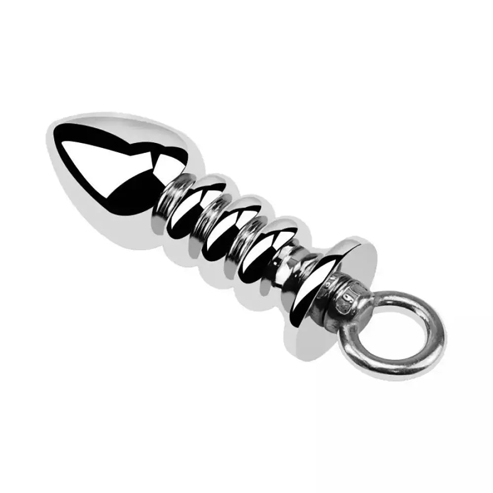 Metal Backyard Ring Threaded Anal Plug Silvery Pulling Plug