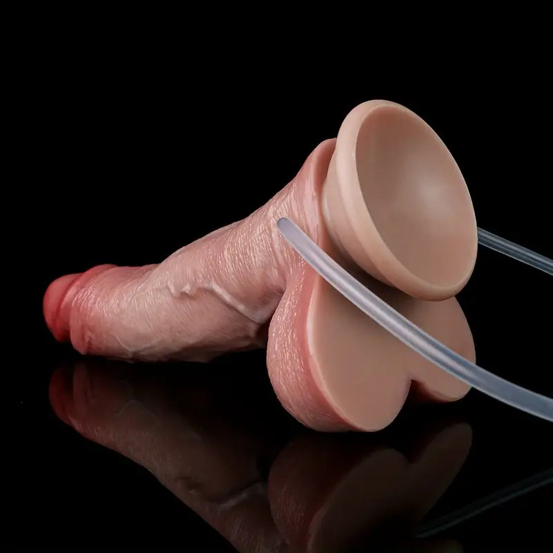 7.24in Inflatable Anal Realistic Squirting Raised Veins Soft Silicone Dildo