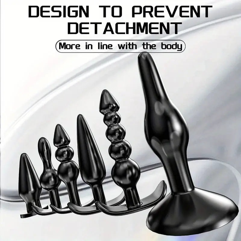 6pcs TPE Butt Beads Plug Set Silicone Anus Toys With Curved Base