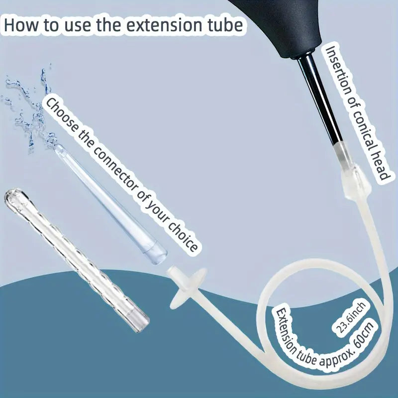 Silicone Irrigation Bulb Set 7.9oz Cleaning Rinse Hose Nozzles Enema Shower