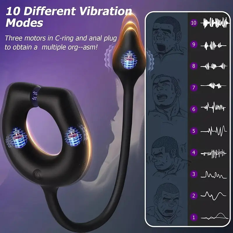 Vibrating Cock Ring With Anal Butt Plug Prostate Massage Enhanced Pleasure