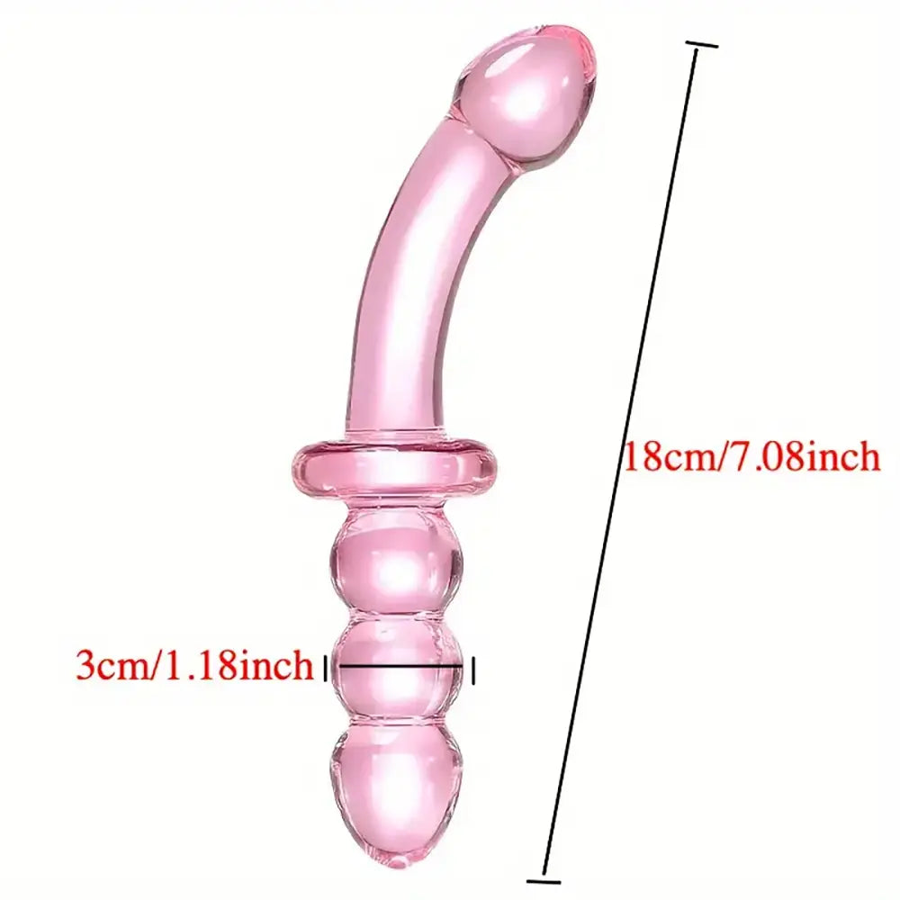 Pink Glass Dildo Anal Plug Self-Wrist Handheld Massage Anal Beads