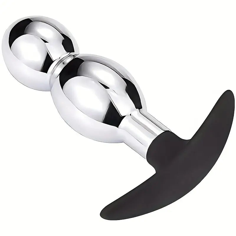 Aluminum Alloy Butt Plug Black Silicone Handle Double Beads Anal Plug