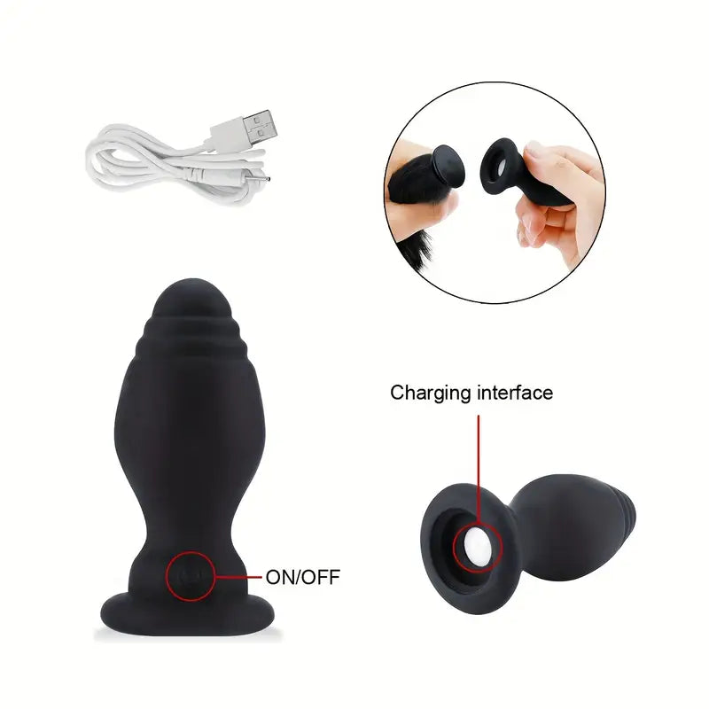 Unisex Controllable Vibrating Anal Plug Tail Detachable Role Playing Sex Toy