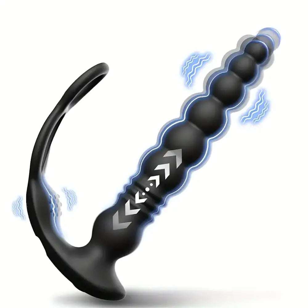 Vibrating Thrusting Anal Beads Butt Plug With Double Penis Rings Vibrating Thrusting Anal Beads Butt Plug With Double Penis Rings