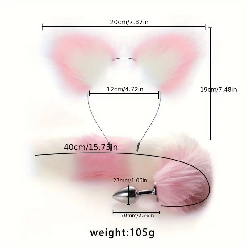 SM Metal Fox Tail Ear Set Animal Tail Butt Plug With Ear Set For BDSM