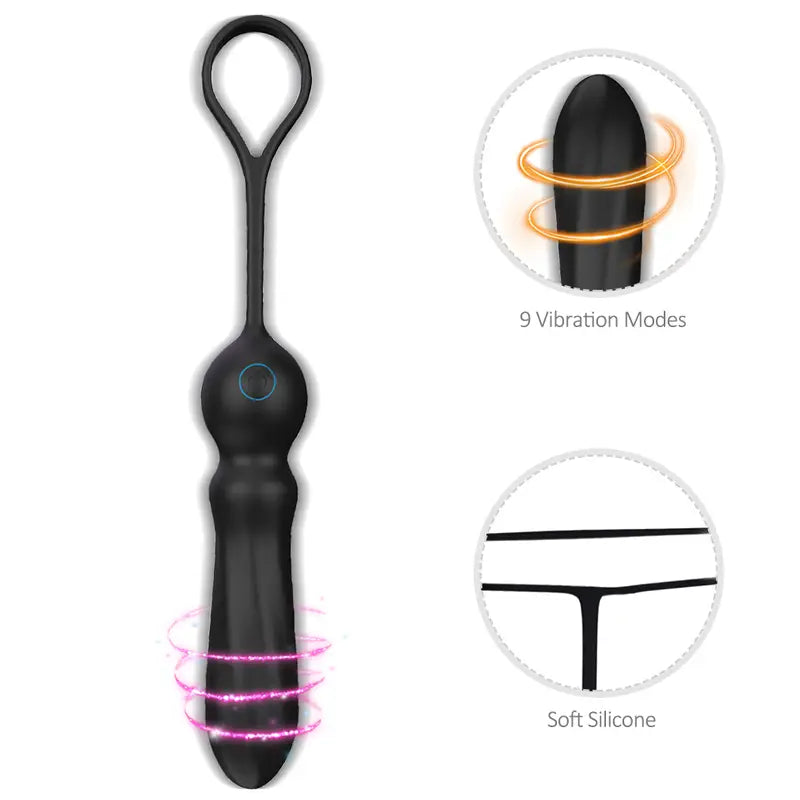 Prostate Massager With Cock Ring 9 Vibrating Modes Anal Butt Plug