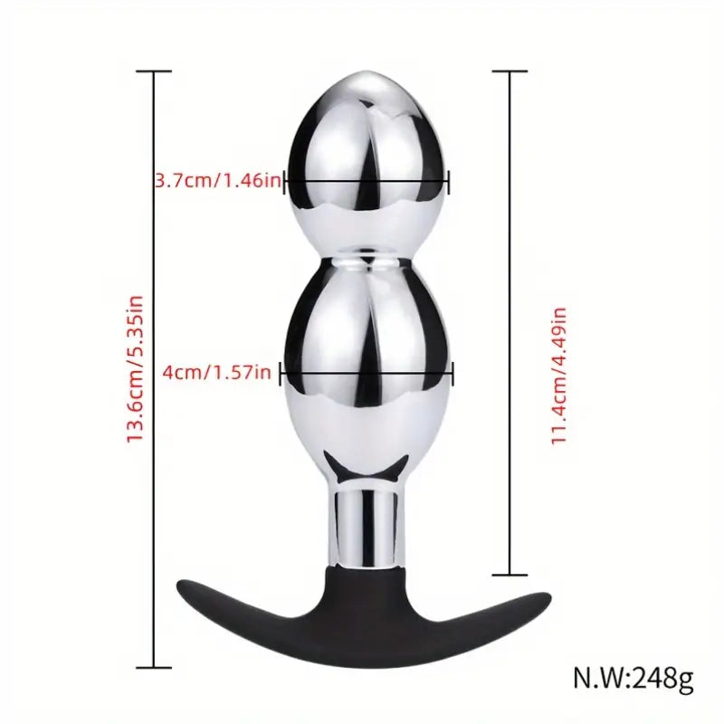 Aluminum Alloy Butt Plug Black Silicone Handle Double Beads Anal Plug