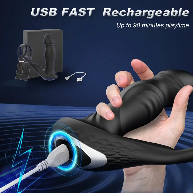 Prostate Massager Wiggling Swing Thrusting Vibrator With Dual Cock Rings