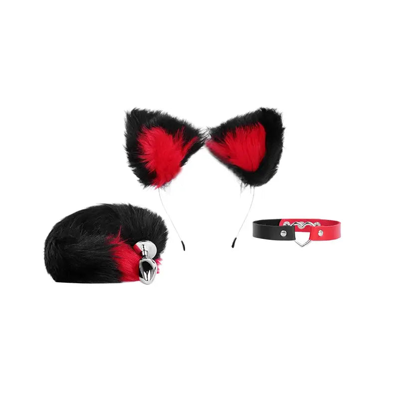 Cute Fox Tail Plug Tail With Small Butt Plug Cat Ears Collar Metal Anal Toy