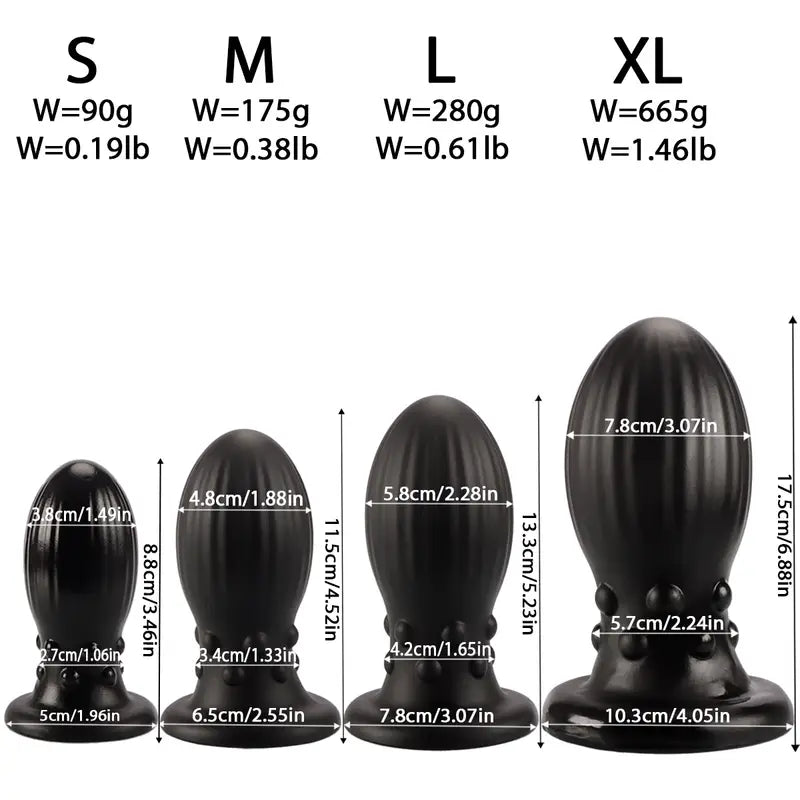 Black Anal Plug With Grains Dragon Egg Base With Suction Cup Anal Plug