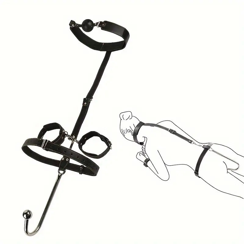 2pcs/set New Sex Backhand Back Gag With Anal Hooks SM Leather Bondage