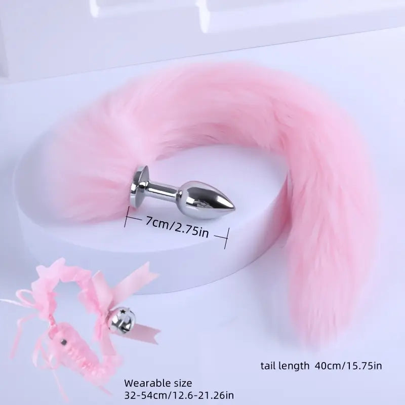 Set Dtachable Fox Tail Anal Plugs Cute Cat Women Dress-up Bell Necklace