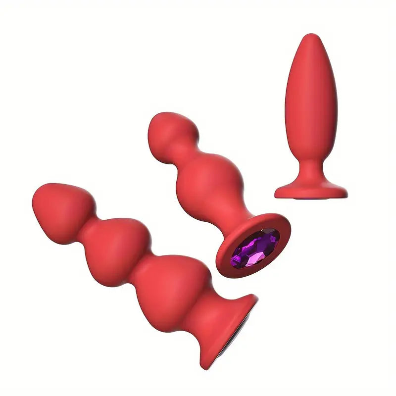 Silicone Anal Plug With Diamond Base Beginner Expert 3 Sizes Bead Ass Plug