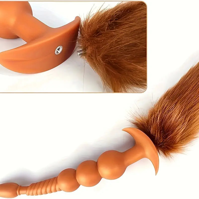 Pearl-attached Detachable Fox Tail Butt Plug Stimulator Role-playing Trainer