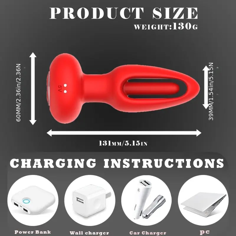 Red Silicone Prostate Massager Vibrating Anal Plug Rechargeable Wearable