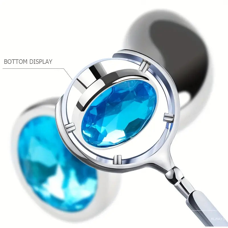 Gemstone Base Stainless Steel Anal Plug Toy With Golden-Plated Flared Base