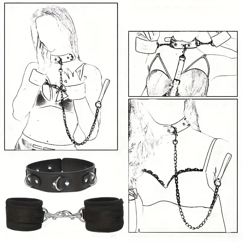 4th Generation Reverse Hand Sex Toy With Traction Chain Black Faux Leather