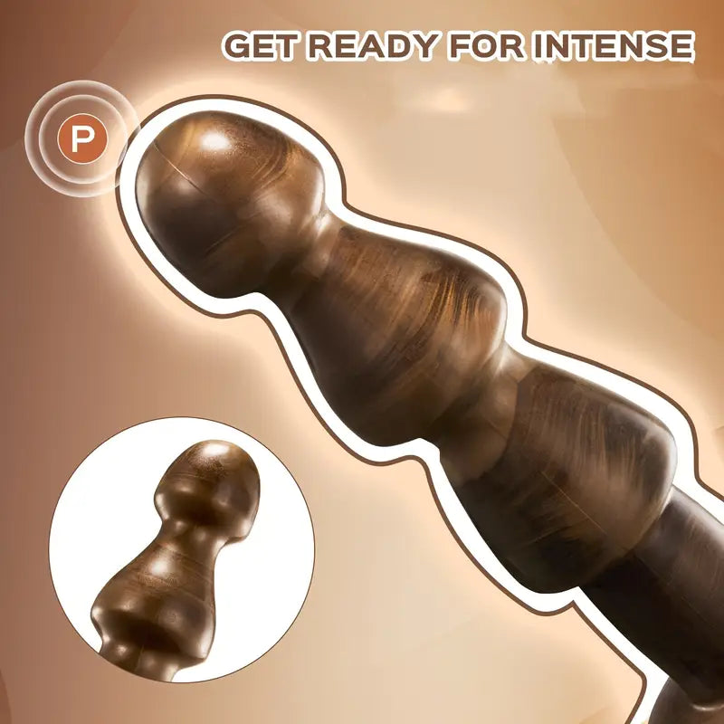 Large Wood-Textured Anal Dilator With Suction Cup Base Bead Design