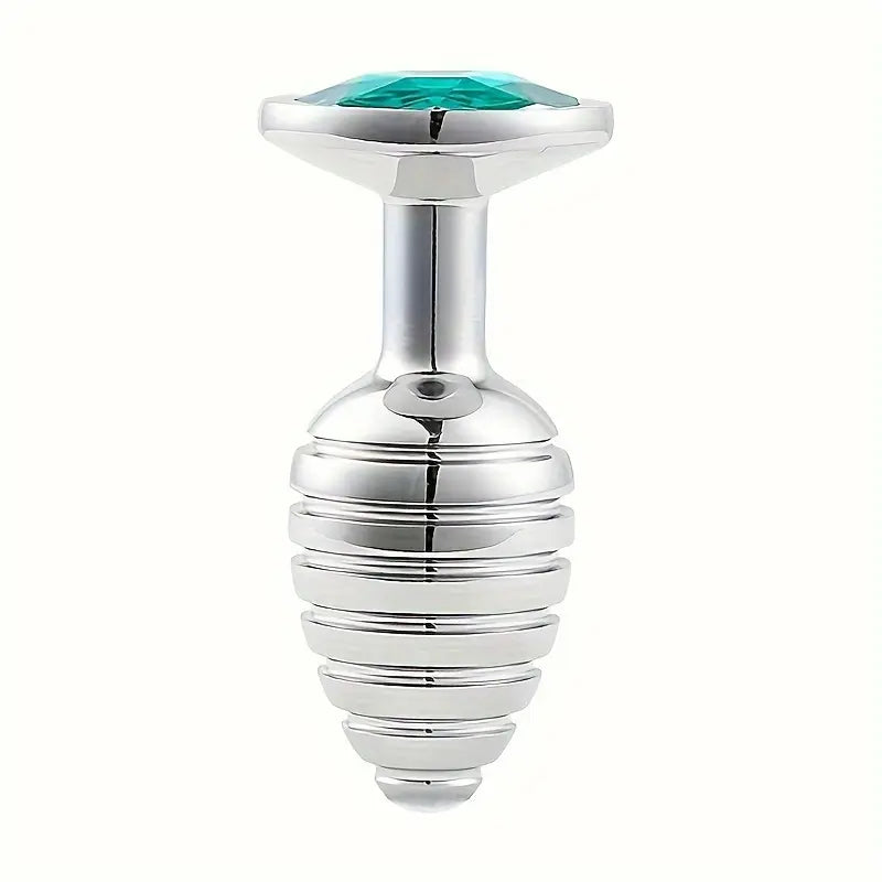 Stainless Steel Threaded Anal Plug with Teal Gemstone Base G-Spot Toy