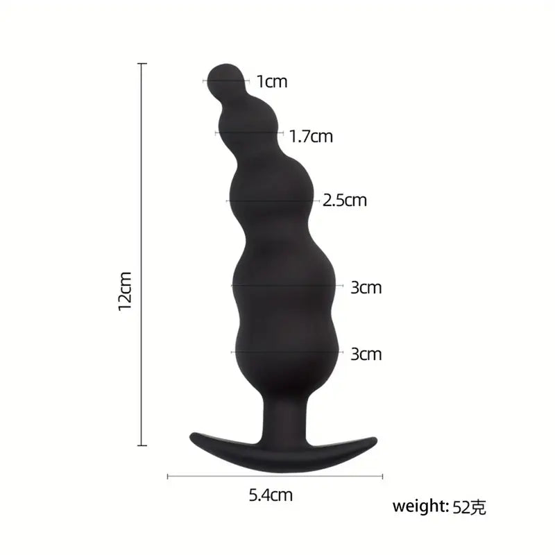 Ergonomic Black Silicone Anal Beads Secure Anchor Base Adult Toy