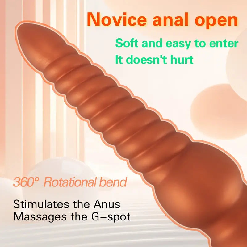 Golden Long Anal Plug With Suction Cup Anal Beads Female Sex Toy