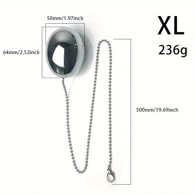 Metallic Stainless Steel Chain-Attached Elliptical Butt Plug For Outdoor Wear