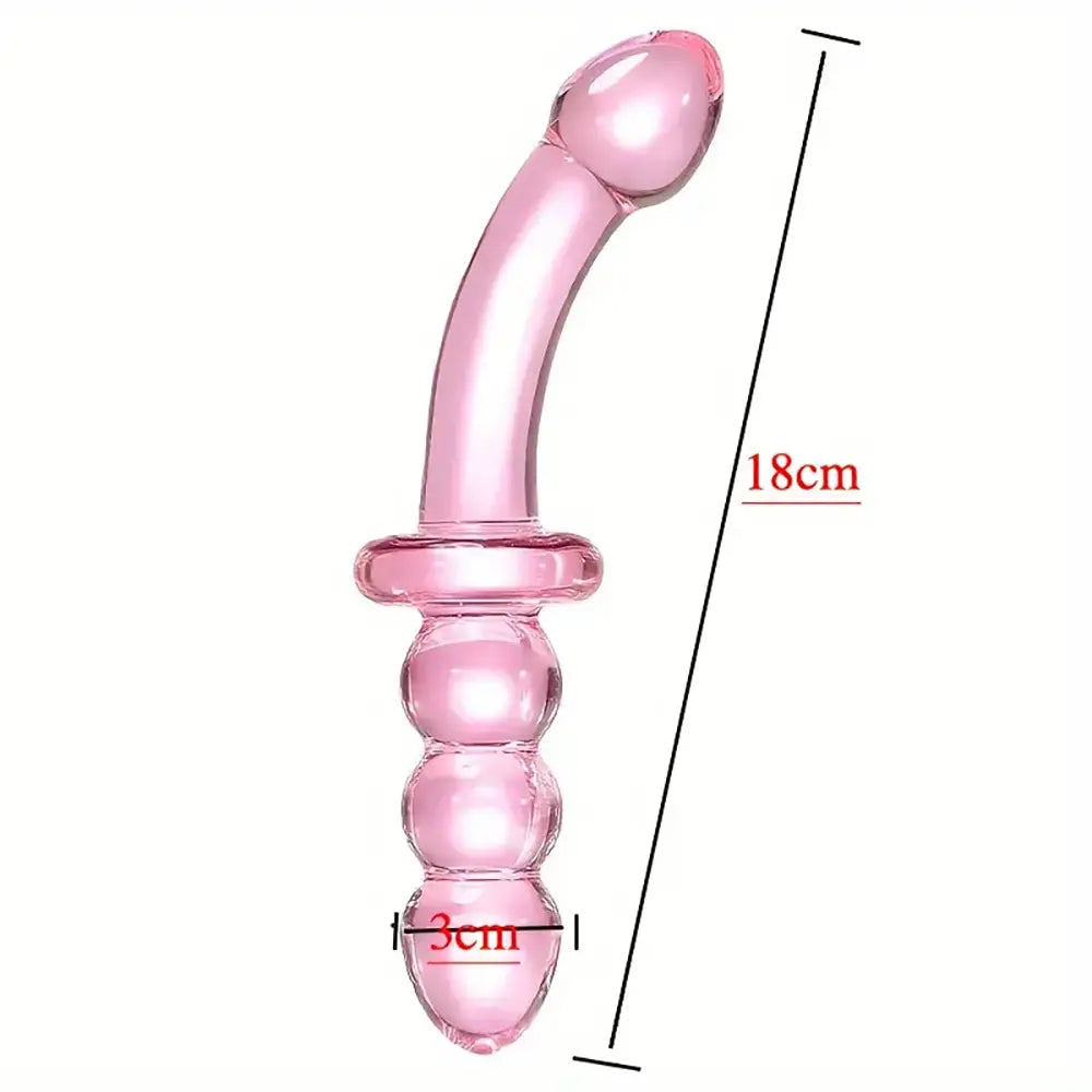 Pink Glass Dildo Anal Plug Self-Wrist Handheld Massage Anal Beads