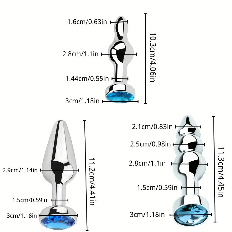 Unisex Metal Butt Plug Anal Sex Toy Blue Gem Bases For Beginners