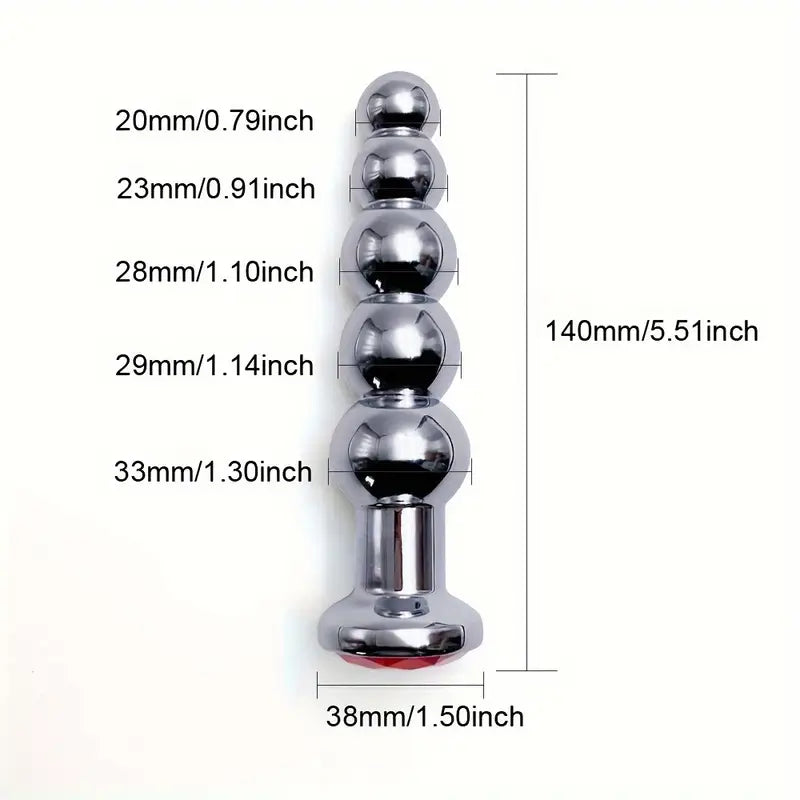 Metal Anal Plug 5 Beads Anal Dilator Jewel Base Butt Plug Anal Toy