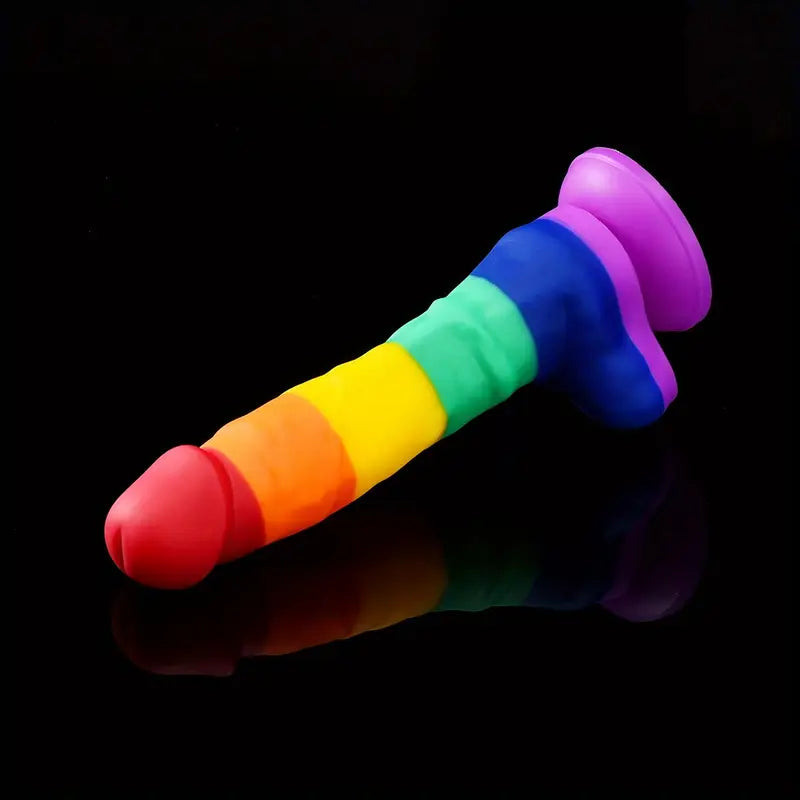 8.27in Rainbow Color Realistic Dildo Liquid Silicone Sex Toy Anal Butt Plug