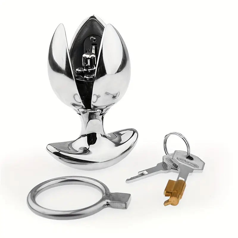 New Metal Butt Anal Chastity Lock Open Close Butt Plug For Women SM