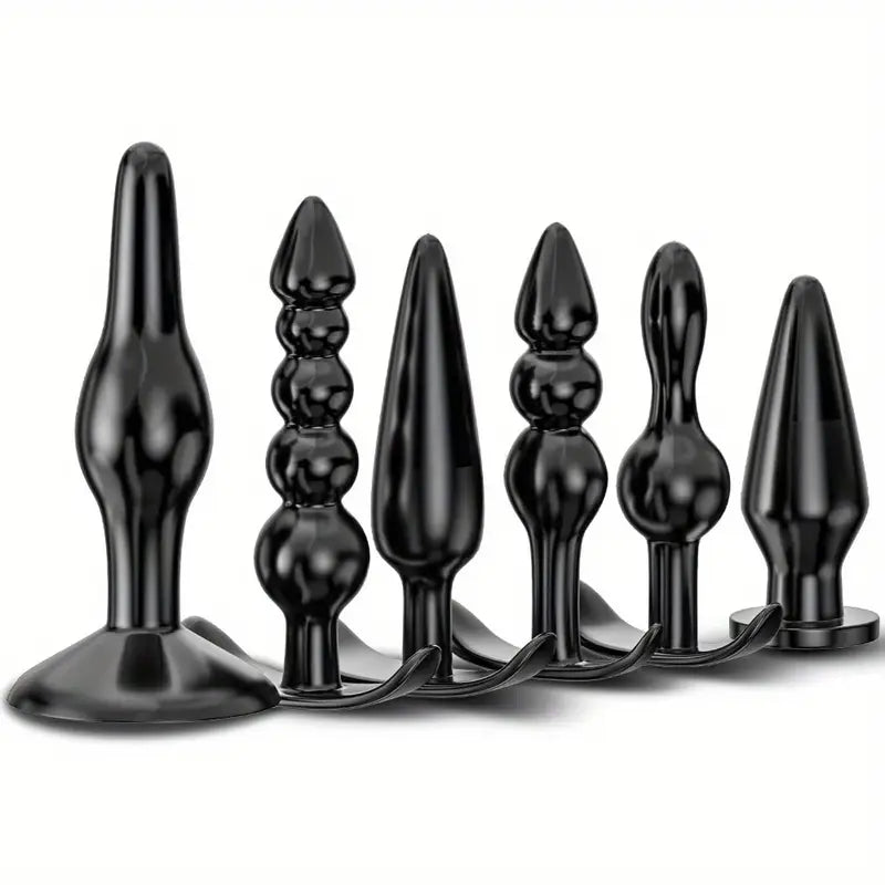 6pcs TPE Butt Beads Plug Set Silicone Anus Toys With Curved Base