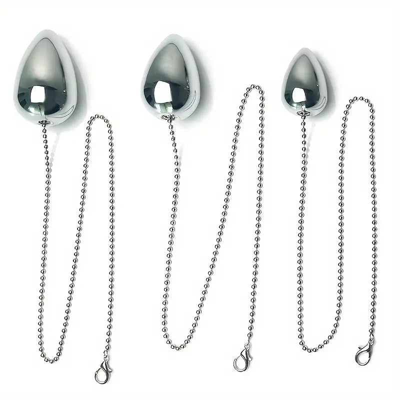 Heavy Duty Metal Teardrop Butt Plug With Chain Solid Anal Toy Couples