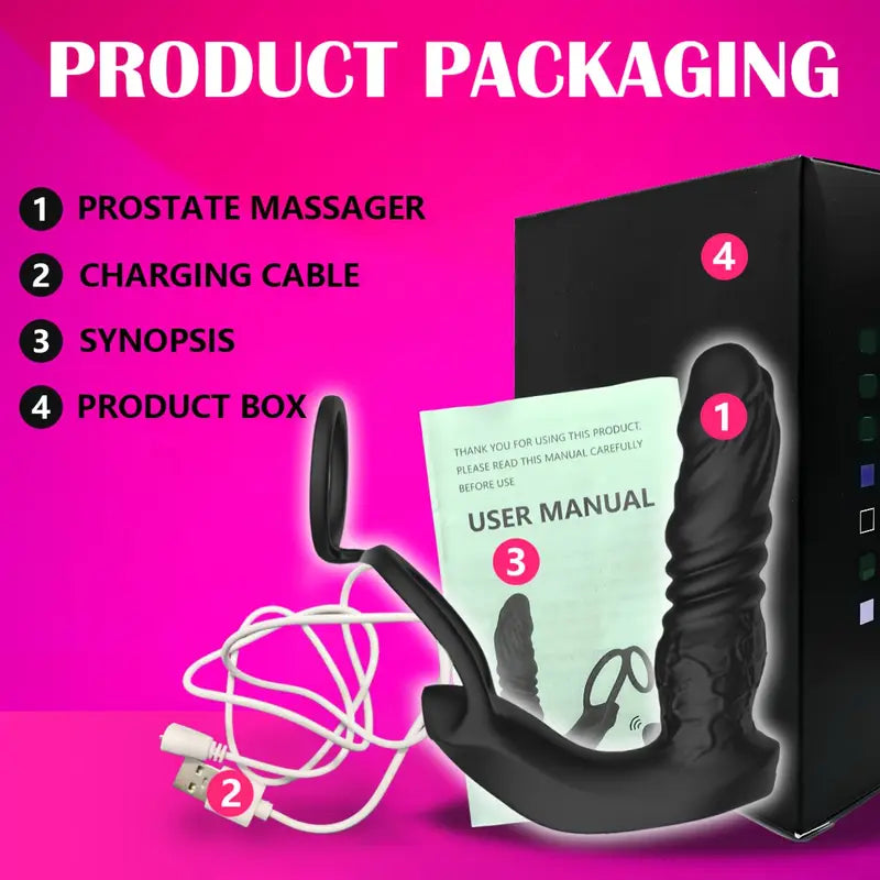 Thrusting Anal Vibrator Prostate Massager 5-in-1 Vibrating Anal Plug Dildo