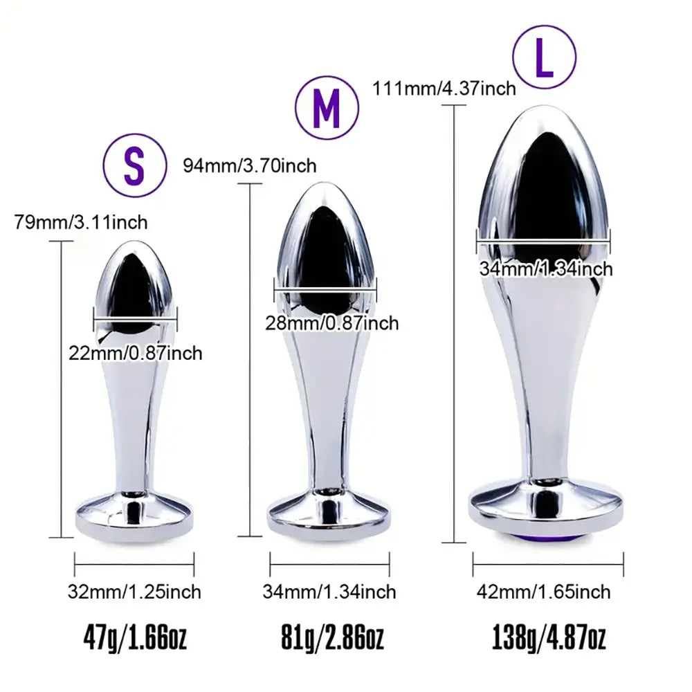 Metal Drop Anal Plug Three Sizes Jewel Base Butt Plug For G-point Massage