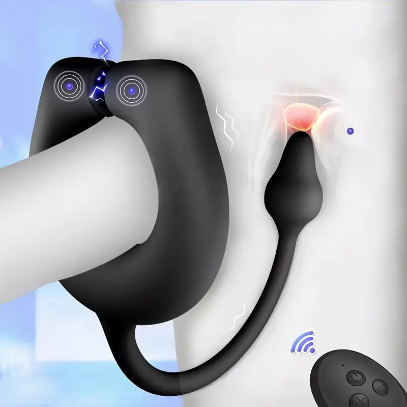 Vibrating Cock Ring With Anal Butt Plug Prostate Massage Enhanced Pleasure