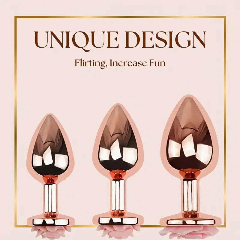 Metal Pink Heart Anal Plug Rose Base 3 Sizes Suitable For Beginners