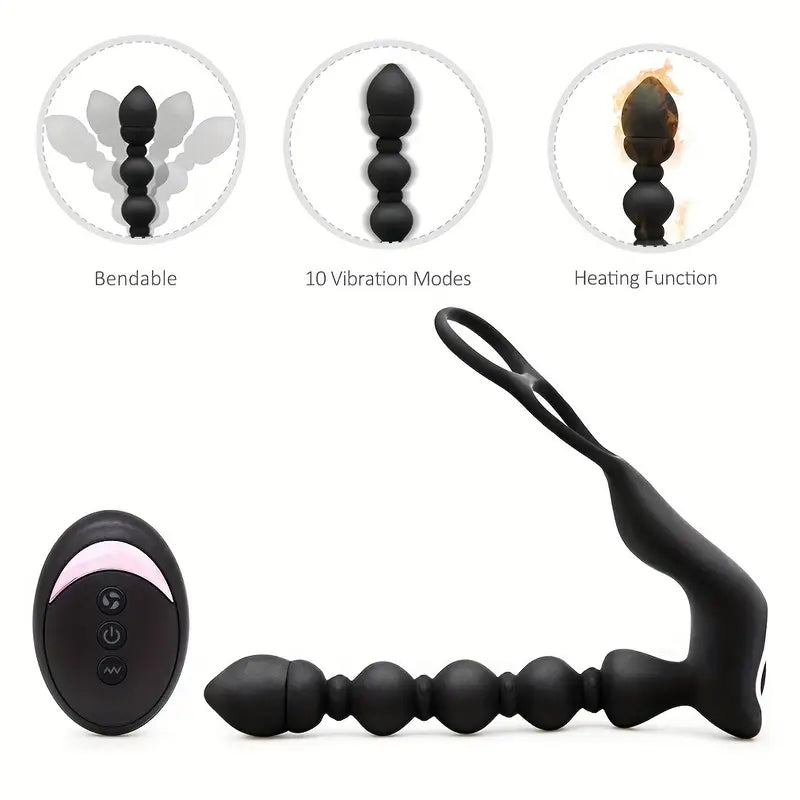 10 Thrusting Vibrating Anal Dildo G-Spot Vibrator Anal Plug With Cock Ring