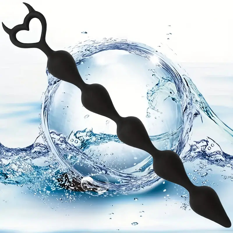 Silicone Anal Beads Butt Plug With 5 Heart Balls Flexible Anal Sex Toy