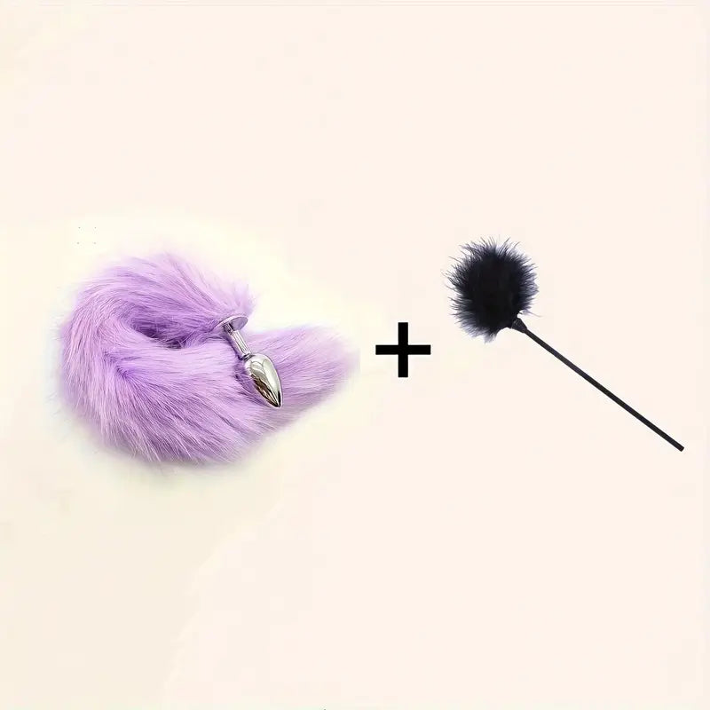 Anal Plug Tail Plus Feather Gradient Color Metal Anal Plug Tail Erotic Supplies