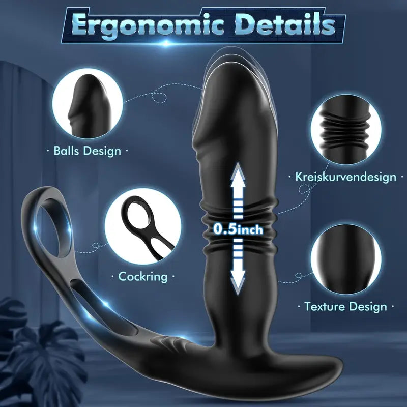 Telescopic Anal Vibrator Male Prostate Massager 2 Cock Ring Anal Butt Plug