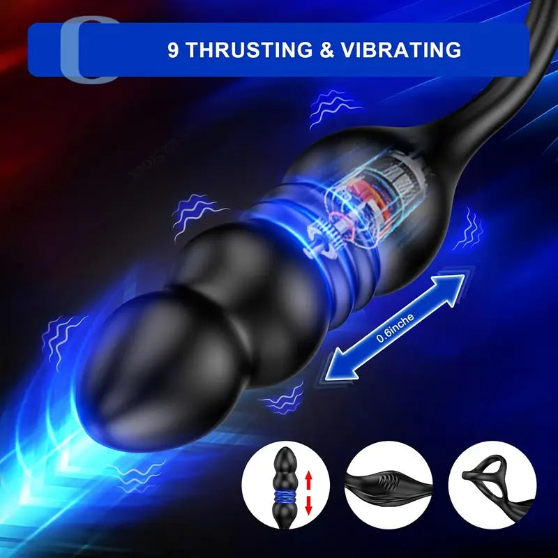 Thrusting Anal Vibrator Prostate Massager Vibrating Cock Ring Butt Plug