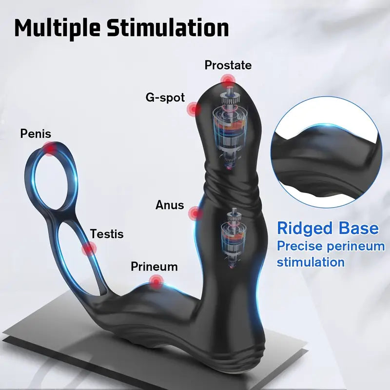 Telescopic Anal Vibrator Male Prostate Massager 2 Cock Ring Anal Butt Plug